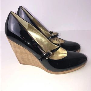 Nine West Black Patent Leather Mary Jane Wedges